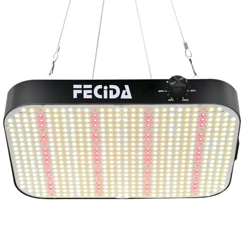 FECiDA 600W Equivalent LED Grow Light, 65W True Power Full Spectrum Plant Light, 0–100% Dimmable, Daisy Chain, Quiet Cooling Fan for Indoor Plants Seedling Veg Bloom