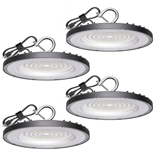 4 Pack LED High Bay Light 200W, 30000lm, 5000K ETL Listed UFO High Bay LED Shop Lights with 5' Cable US Plug, IP65 Waterproof 120V Commercial Lighting Fixture for Warehouse Workshop Barn Factory