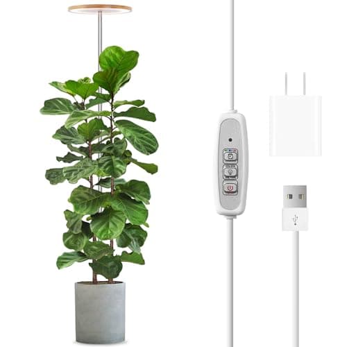 LORDEM Bamboo Grow Light, Full Spectrum LED Plant Grow Light, Height Adjustable Growing Lamp with Auto Timer 4H/8H/12H, 4 Dimmable Levels, Ideal for Large Tall Plants