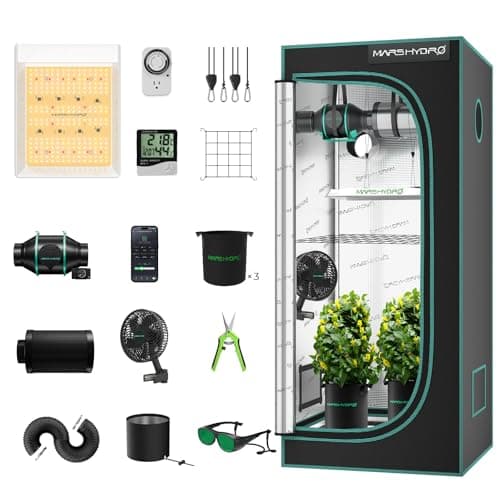 MARS HYDRO 2x2 Grow Tent Kit Complete System with 10 Speed Fan,100W Upgraded TS600 LED Dimmable Grow Light,24"x24"x55" 1680D High Reflective Mylar Grow Tent,4 inch Smart WiFi Control Ventilation Kit