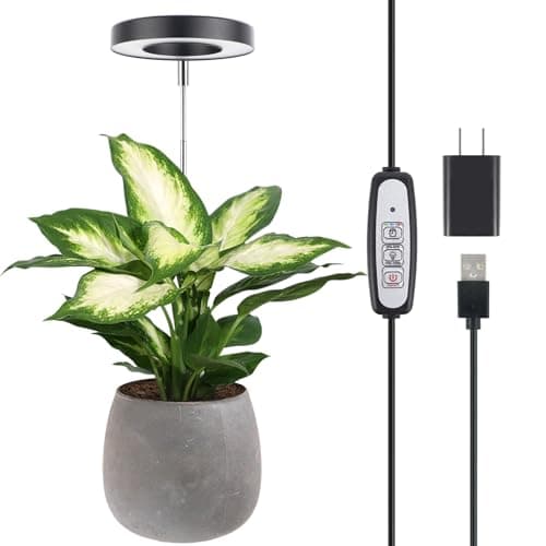 LORDEM Plant Grow Light, Full Spectrum LED Light for Indoor Plants, Auto On/Off Timer, 4 Dimmable Brightness, Black