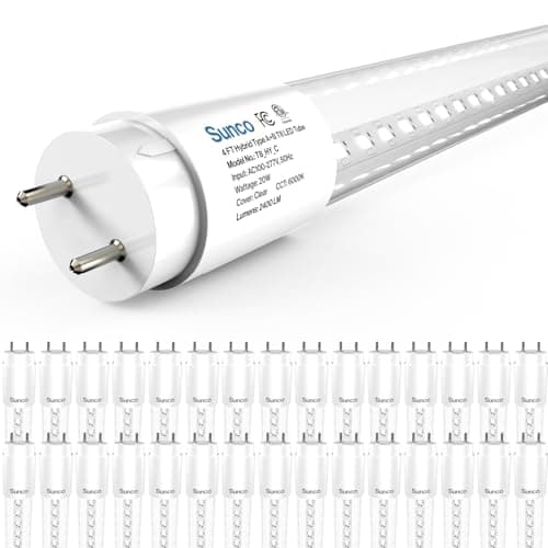 Sunco 30 Pack T8 LED Bulbs 4 Foot, 48 Inch Tube Light Bulbs Fluorescent Replacement, Single or Double Ended Hybrid Type A+B, 2400 LM, 20W, 6000K Daylight Deluxe, Clear Lens ETL.