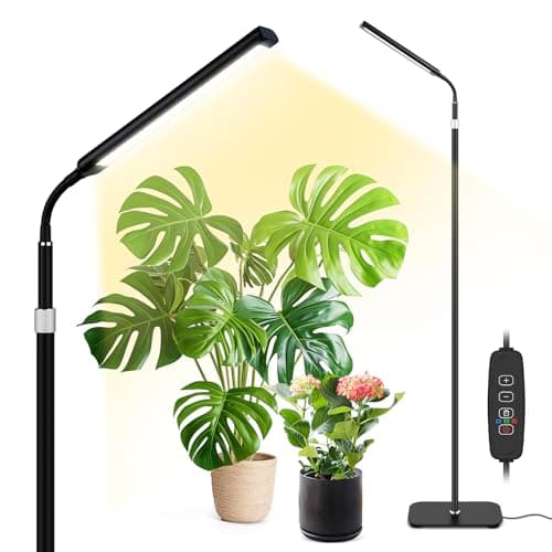VSOKE Grow Light for Indoor Plants, Full Spectrum LED Grow Light with Stand, Auto On/Off Timer, Height Adjustable Floor Plant Lamp with Gooseneck, 10-Level Dimmable Light for Small Tall Houseplants