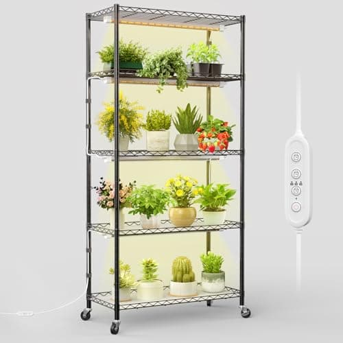 FREELICHT Plant Stand with Grow Light, 5 Tier Adjustable Plant Shelf with 4-Pack 30W LED Grow Lights, 2FT 5000K Full Spectrum Plant Light with Timer for Seedling, Seed Starting (29.5"x13.8"x61.5")