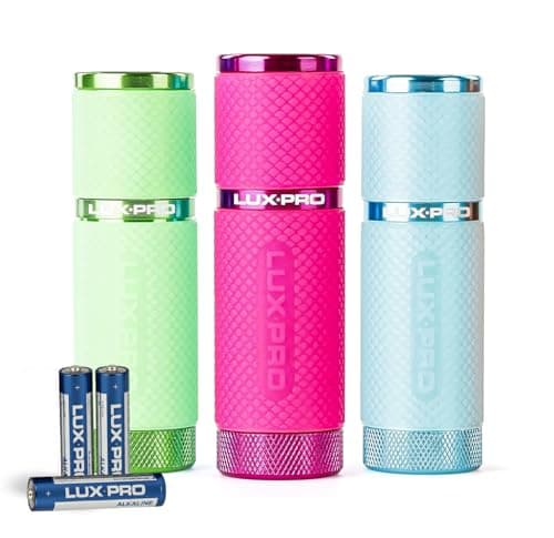 LUXPRO 3 Pack Mini Flashlights - LP395 Gel Glow in Dark - Aluminum LED Flashlights with Maximum Brightness of 40 Lumens - IPX4 Water Resistant - 3 AAA Batteries Included - Pink, Green, Teal