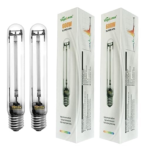 Vegelumax 2-Pack 600 Watt Hydroponic High Pressure Sodium HPS Grow Light Bulb Lamp,High PAR Enhanced Red and Orange Spectrum, CCT 2100K, Ultra Bright 90,000 Lumens,E39 Base