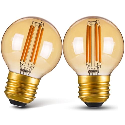 Genixgreen Dimmable E26 Amber LED Bulb Vintage Small Edison Light Bulb 40 Watt Equal 4W,G16.5 Antique Globe Filament Decorative Light Bulbs for Ceiling Fan,Soft White 2200K,350LM,2 Pack