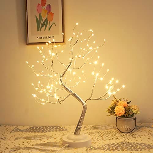 JOINTWIN Fairy Light Tree 108 Led Twinkle Tree Fairy Light Spirit Tree Lamp Battery/USB Operated 6 Hours Timer Function with 8 Lighting Mode Silver Adjustable Branches Home Decoration(Warm White)