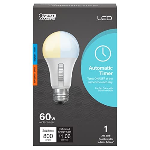 Feit Electric LED Color Selectable Timer Intellibulb - A19 with an E26 Medium Base Light Bulb - 60W Equivalent - 15 Year Life - 800 Lumen - 2700K Soft White and 5000K Daylight
