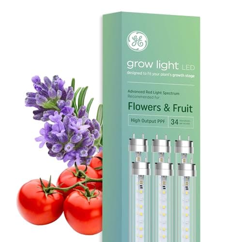 GE Grow Lights for Indoor Plants, T8 LED Light Bulbs for Flowers and Fruit with Advanced Red Light Spectrum, 25,000 Hours Lifespan, 34 PPF, 48 Inches, 6 Pack (Packaging May Vary)