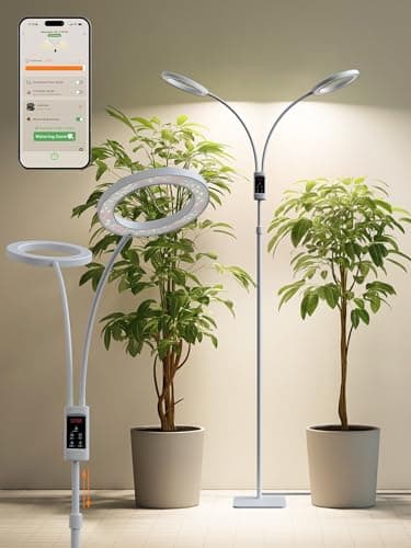 Smart Grow Lights for Indoor Plants,48W 2-Head Plant Light with Auto-Timer, Full Spectrum LED Grow Light, Adjustable Height & Stepless Dimming,Plant Assistant Suitable for Most Plants (White, 48W)