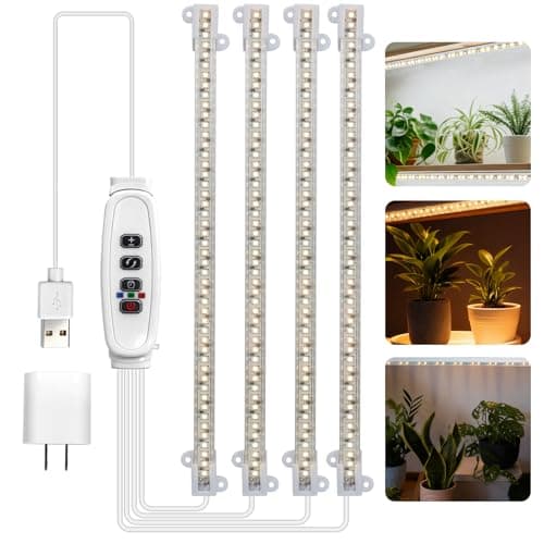 LED Plant Growing lamp,3000K/6000K Full Spectrum Grow Light Strips for Indoor Plants with 3/9/12H Timer & 10 Dimmable Levels,Led Plant Lights for Green House Hydroponics Succulent (4 Bars)