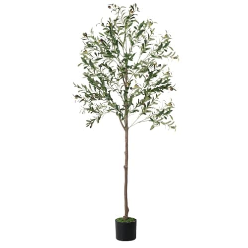 Olive Tree, 6FT Tall Faux Olive Tree with Moss and Planter, Olive Trees Artificial Indoor with Realistic Wood Trunk and Lifelike Fruits, Fake Olive Tree for Home Office Living Room Decor