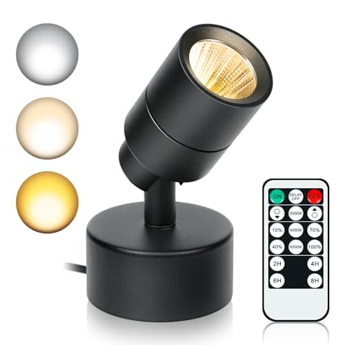 LED Spotlights Indoor, 5W Plants Uplighting with Remote Control Dimmable & Timer, Uplights Indoor Floor Spot Lights for Painting, Picture, Artwork, Accent Stick on Wall Light with 5.9 FT Plug Cord