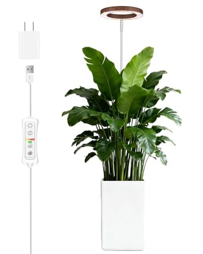 yadoker Plant Grow Light,LED Growing Light Full Spectrum for Indoor Plants,Aluminum Walnut Wood Grain Plant Lights,Height Adjustable, Automatic Timer, 5V Low Safe Voltage