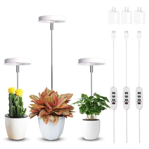 Grow Lights for Indoor Plants Small Potted - Full Spectrum, Auto 3/9/12H Timer, 10-Level Dimming & Adjustable Height - Compact Grow Light for Succulents, Herbs, Foliage in Home/Office (White,3PACKS)