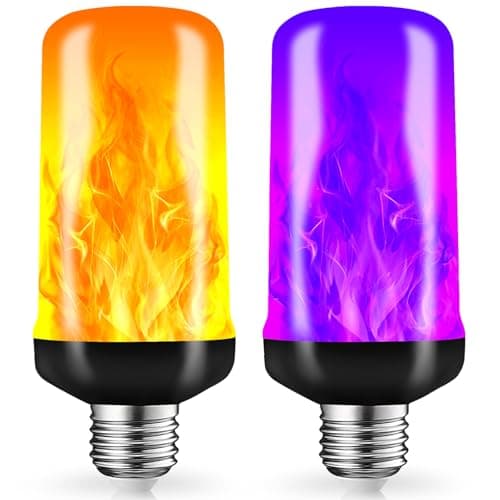KKHLGB LED Flame Light Bulbs, Flickering Light Bulbs 4 Modes with Gravity Sensor, E26 Base Fire Light Bulb for Halloween, Christmas,Porch, Patio, Party, Indoor Outdoor Decor (1 Orange + 1 Purple)