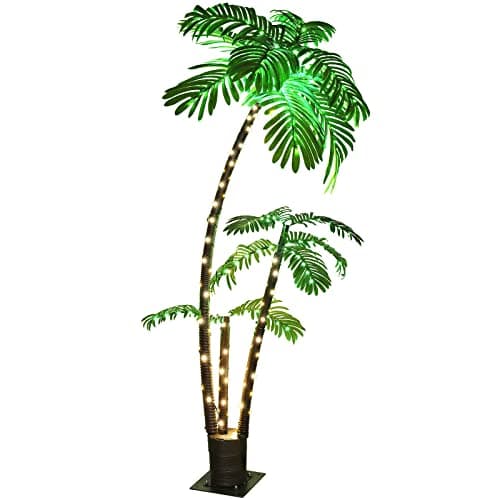 OUSHENG Lighted Palm Tree Bar Outdoor Christmas Decorations Decor, Light Up LED Artificial Fake Faux Trees Lights for Outside Patio Yard Pool Porch Deck Party Tropical, 6FT