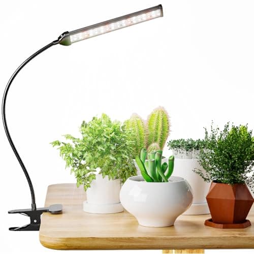 GooingTop Grow Light for Indoor Plants Growing,5000K White Full Spectrum Gooseneck Plant Lamp with Red Blue LED Clip Desk for Pot Plant Seed Starting,Dimmable with Auto Timer