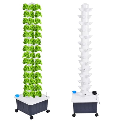Hydroponic Tower Growing System, 14 Layer 70 Pods Hydroponic Grow Tower Kit with Water Pump and Movable Water Tank, Modulars Indoor/Outdoor for Vegetable, Strawberries, Lettuce