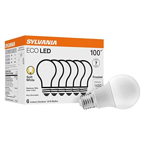 Sylvania ECO LED A19 Light Bulb, 100W Equivalent, Efficient 14.5W, 7 Year, 1450 Lumens, Non-Dimmable, Frosted, 2700K, Soft White - 6 Pack (40885)