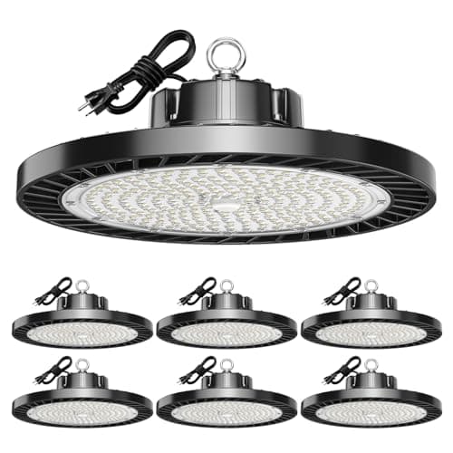 lvsdak UFO LED High Bay Lights 5000K 200W 30000LM 6 Pack with Plug High Bay Led Shop Lights Suitable for Warehouse Workshop Factory Gym Garage Barn LED Lamp AC100-277V