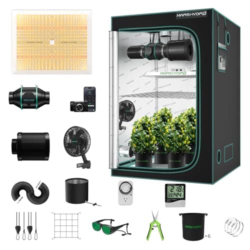 MARS HYDRO 4x4 Grow Tent Kit Complete System,300W TSW2000 4x4 Full Coverage Dimmable Light,48"x48"x80" 1680D High Reflective Mylar,6inch 32dB,402CFM Smart WiFi Control Ventilation Kit,10 Speed Fan