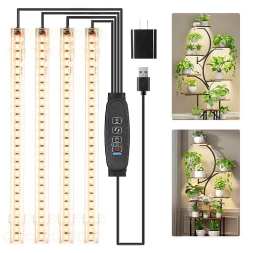 Four Head 8.6 Inches LED Grow Light Strips, Grow Lights for Indoor Plants Full Spectrum 3000K, 104 LEDs Plant Light with 10 Dimmable Levels, 3/9/12H Timer for Seedling Succulent and Plant Shelf