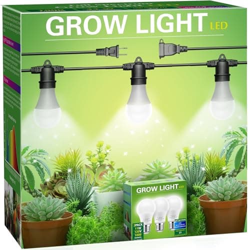 Hanging Grow Light 5000K, Briignite 3 Grow Light Bulbs with 8.86ft Power Cord, Replaceable Bulbs E26 Base, Linkable Hanging Plant Light, LED Full Spectrum Grow Lights for Indoor Plants 300W Equivalent