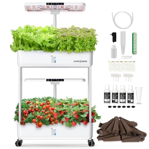 Ahopegarden Hydroponics Growing System Indoor Garden, 44 Pods Plant Herb Garden Germination Kit with LED Grow Light, 20L Double-Layer Large Capacity Hydrophonic Planter Grower for Vegetable Fruit
