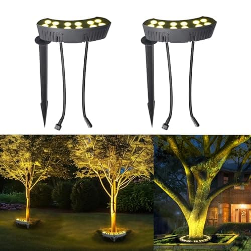 LZNIPW Tree Lights Outdoor, Palm Tree LED Uplighting, 3000K Warm White Landscape Spotlights, IP67 Waterproof Aluminum, AC85-265V (110V Compatible) 1.5M/4.9ft US Plug Power Cord (2 Pack)