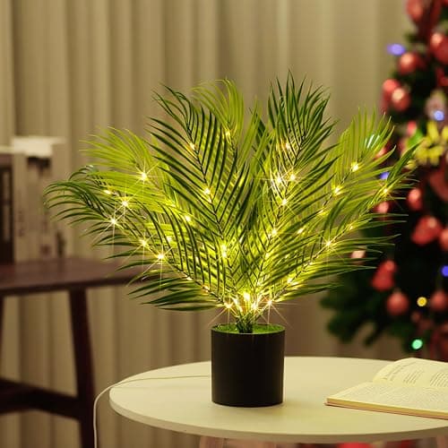 hibeauti Artificial Lighted Palm Tree Lamp Night Light for Womens Christmas Birthday Gifts, Twinkling Tree Light, Perfect Ideal for Ambiance Wedding Party Bedroom Bar Coffee Shop Decor Light