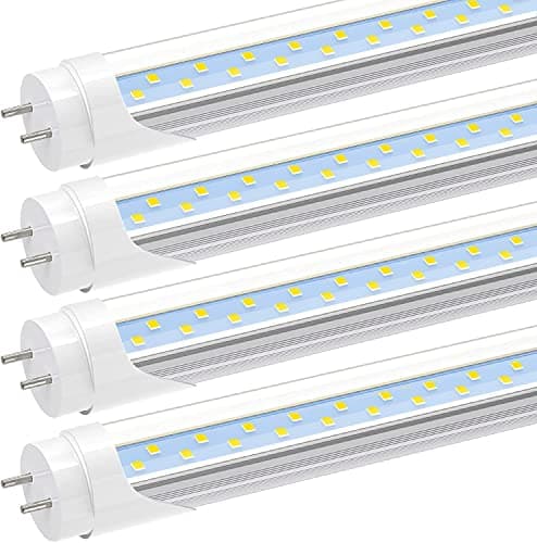 JESLED T8 LED 4FT Type A+B Light Bulbs, 24W(65W Equivalent), 3200LM, 6000K, Plug and Play or Ballast Bypass, 4 Foot LED Fluorescent Tube Replacement, ETL Listed, Single or Double End Powered, 4Pack