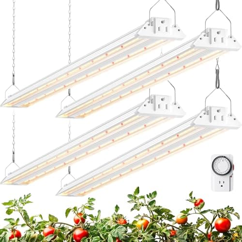 Barrina TX72 Grow Light for Indoor Plants, 4FT, 288W(4 x 72W, 2000W Equivalent), Full Spectrum with 660nm Red LEDs, High PPFD, Mechanical Timer, Linkable, Hanging Plant Lights for Greenhouse, 4 Pack