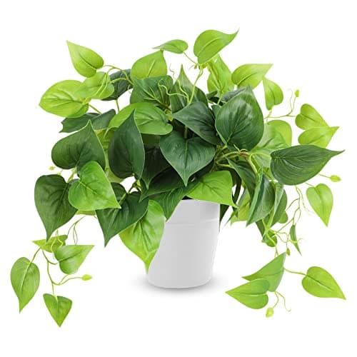 CEWOR Artificial Plants Fake Pothos with Plastic Pot Artificial Potted Plant for Home Office Bedroom Indoor Outdoor Decor 1 Pack