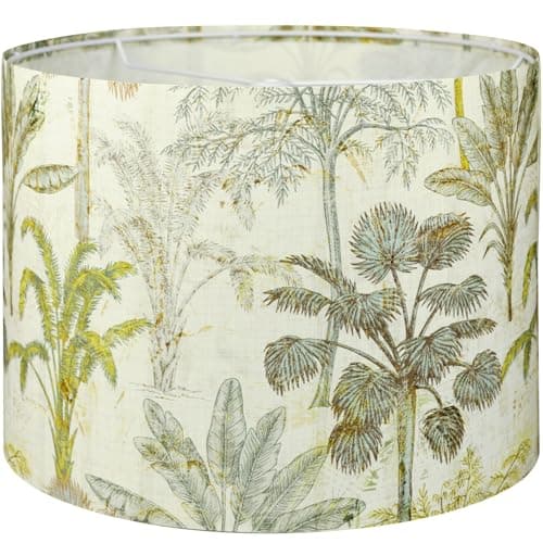 13 IN Drum Lamp Shades Medium Palm Tropical Plants LampShade for Table Lamps Floor Lamp- 13" x 13" x 10" Spider Vintage Fabric Lampshade Decor Easy Assembly for Lamp Replacement
