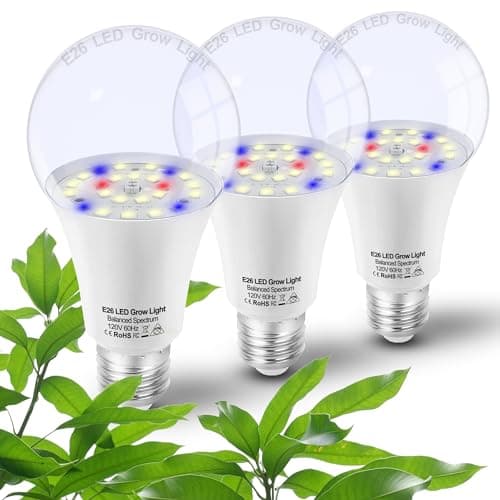 Grow Light Bulbs for Indoor Plants Full Spectrum,E26 A19 Grow LED Lamp Bulb 10W with Balanced Spectrum 5000K Red Blue for Seeds Greens Laboratory,School,Greenhouse, Indore Garden, Hydroponic,3Pack