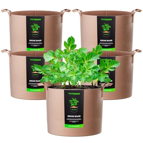 VIVOSUN 5-Pack 20 Gallons Grow Bags Heavy Duty Thickened Nonwoven Fabric Pots with Strap Handles Tan