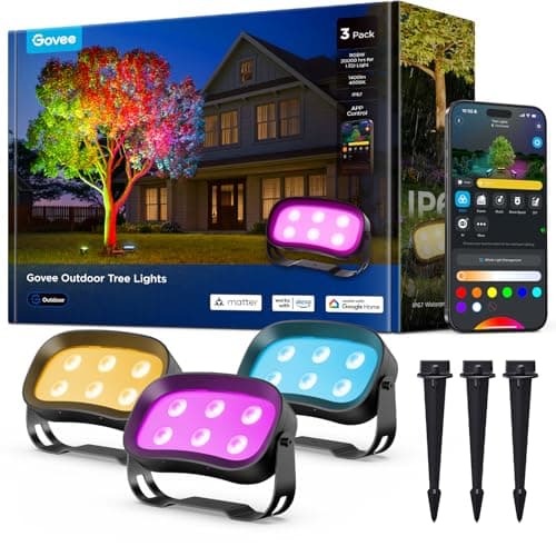 Govee Outdoor Tree Lights 3-Pack, RGBWIC LED Landscape Lighting, IP67 Waterproof, Outdoor Lights for Yard Patio Garden, 66 Scene Modes with App Control, Works with Alexa, Google Assistant, Matter