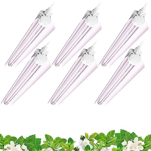 Barrina 2FT T8 Grow Light, 144W(6 x 24W), 800W Equivalent, Full Spectrum, Sunlight Plant Light, LED Grow Light Bulbs, for Indoor Plant Growing, with V-Shaped Reflector, Pinkish White, 6-Pack