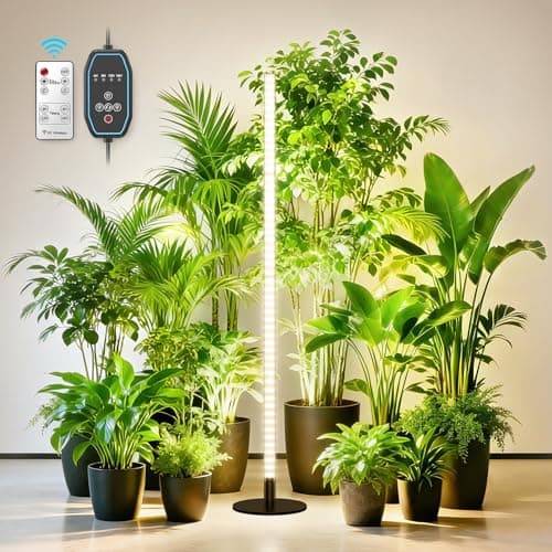 360° Grow Lights for Indoor Plants with Stand, Full Spectrum LED Plant Light with Remote, Adjustable Height up to 67''/5.4FT, Wide Illumination Grow Lamp with On/Off Switch and Round Stand
