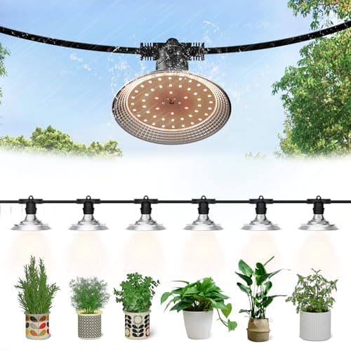 Danshinro Outdoor LED Grow Light, Waterproof String Plant Growing Light, 21 FT Full Spectrum Growth Light, Suitable for Garden, Farm, Flower, Seedling Greenhouse Grow Light (6 Light)