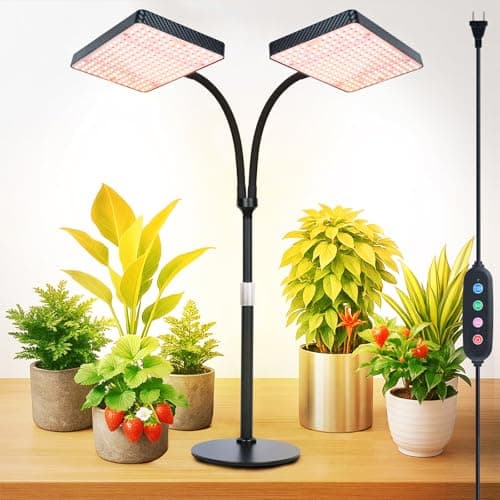 FECiDA 2026 2Head Tabletop Grow Lights for Seed Starting, Indoor Plants, Bonsai, 50 Watt Power Draw, NO Need Adapter, Super Bright and Big Coverage, 4/8/12/16/20 Hr Timer, 16"-24" Height Adjustable