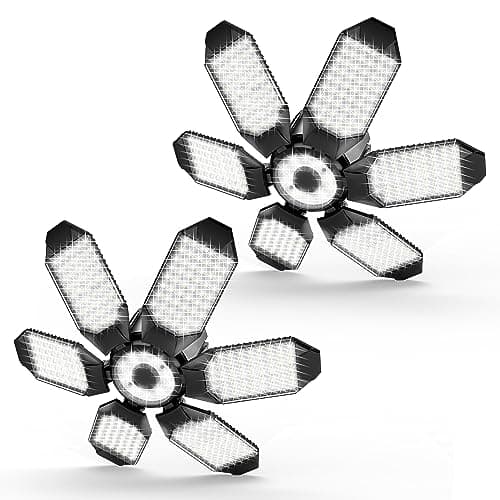 POLARPRA Garage Lights - 2Pack Super Bright 32000LM LED Garage Ceiling Light 6500K LED Shop Light w/ 6 Deformable Panels Screw in E26/E27 Socket Light Bulbs for Workshop Storage Warehouse Attic