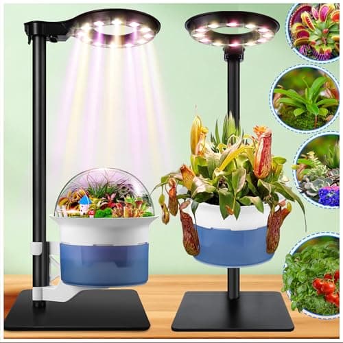Large Plant Venus Fly Trap Terrarium Kit with Grow Light Timer&Metal Stand, African Violet Pots Self Watering Planter for Herbs,Carnivorous Plants,Valentine Gardening Gifts for Mom Women Garden Lover
