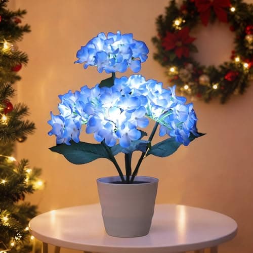 Blue Artificial Hydrangea LED Flower Lamp - Lighted Floral Decor for Wedding Christmas Mother Valentines Day Birthday, Bedroom Bar Coffee Shop Home Decor, Battery-Operated Night Light, Gifts for Women