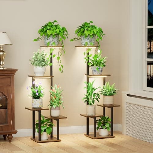 LATIBELL Plant Stand Indoor with Grow Light - 2 Pack Metal Plant Shelf for Indoor Plants Multiple, 5 Tiered Corner Plant Stand Shelves, Plant Rack Display Flower Holder for Living Room Patio Balcony