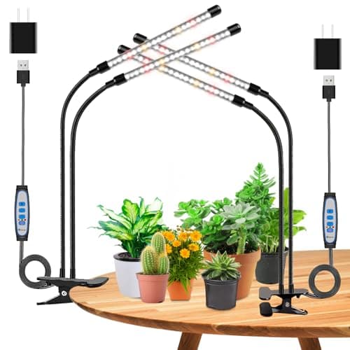 Wolezek Grow Lights for Indoor Plants, 2 Pack 6000K LED White Plant Grow Lights Indoor, Full Spectrum Grow Lamp with Clip, Auto ON & Off Timer 6/12/16H, 3 Modes, 5-Level Dimmable Brightness