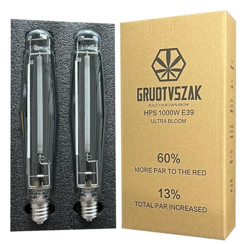 GRUOTVSZAK HPS 1000 Watt Grow Light Bulb E39 60% Increases on RED Spectrum 1950μmol 136000lm Ultra Bloom Flowering High Pressure Sodium 2-Pack