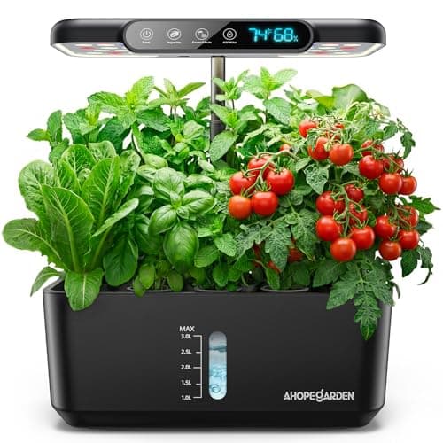 Ahopegarden Hydroponics Growing System Herb Garden: 10 Pods Indoor Garden Kit with LED Grow Light and Smart Temp & Humidity Display - Plant Germination Kit for Home Kitchen